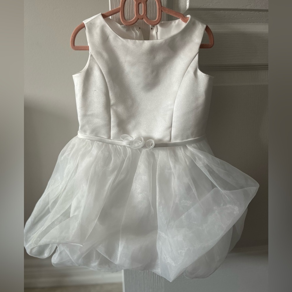 David's Bridal Girls White Satin Dress
